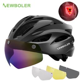 Cycling Helmets BOLER Cycling Helmet Man Women LED Light Helmet Road Mountain Bike Helmet Removable Lens Riding Bicycle Helmet With Goggles 230414