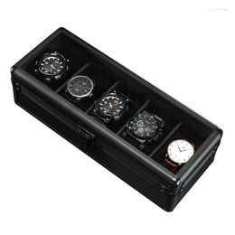Watch Boxes Classcial Black Colour 5 Grids Aluminium Alloy Mens Organiser