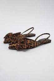 Sandals Spring Casual Flat Womens Shoes Leopard Animal Print Open Heel Ballet Bow Pointed Shallow Mouth Single Mueller 230417