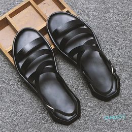 Sandals Mens Leather Men Summer Shoes 2023 Flat Beach Non-slip Deodorant Male Black White Plus Size 38-44