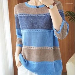 Women's Sweaters Thin Ice Silk Knitted Short Sleeve T-shirt Women's Summer Round Neck Loose Multicolor Cutout Bottoming Shirt Half