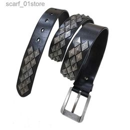 Belts 3.8CM Heavy Metal Rivet Real Genuine Leather Belt Men Metal Stud Punk Male Jeans Belts Str Cinturon Hombre Ceinture BlackL231117