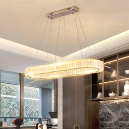 Modern Oval Dining Room Led Chandelier Luxury K9 Crystal Chandelier Steel Plating Chandelier Living Room Minimalist Lamps