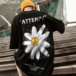 Men s T Shirts ZAZOMDE Summer Men Big Size Couple Loose Casual Hip Hop T Shirt Cartoon Flowers Printing Tee High Street T shirt Half sleeve Top 230414