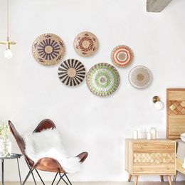 装飾プレート北欧のシンプルなクリエイティブな組み合わせ壁の装飾家の装飾用のレイビングルームの寝室の背景230414のためのレイタングラス織り