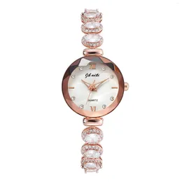 Wristwatches The Fashion Circular Ms. Quartz Watch Hand Catenary Dial Contracted Rose Gold Luxury With Drill Waterproof Female Wrist