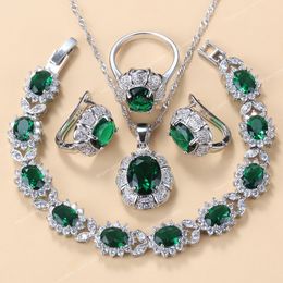 925 Mark Bridal Necklace And Earrings Jewelry Sets For Women Fashion Wedding Dress Costume Green Zircon Charm Bracelet And Ring Fashion JewelryJewelry Sets Jewelry