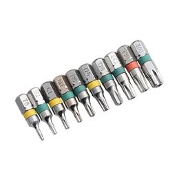 Screwdrivers 8PCS 25mm 1/4" Hex Shank T6/8/9/10/15/20/25/27/30/40 Security Torx Screwdriver Bits S2 Multiple Colors Available Replace Tools 230417