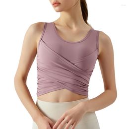 Women's Tanks ECO Friendly Fabric Elegant Cross Pleated Sports Underwear Women's All-in-one Chest Pad Yoga Vest Running Breathable