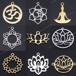 5pcs/lot Flower of Life DIY Charms Wholesale 316 Stainless Steel Yoga Lotus Connectors Charm Om Hansa Hand Jewellery Pendant Fashion JewelryCharms Jewellery