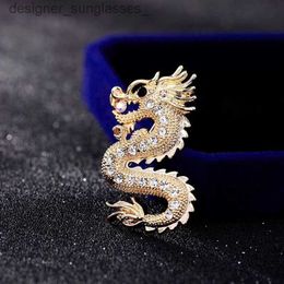 Pins Brooches Gold Color Dragon Brooch Pin for Men Chinoiserie Brooch Punk Jewelry Clothing AccessoriesL231117
