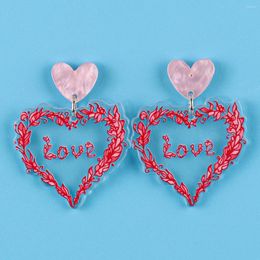 Dangle Earrings Valentine's Day Acrylic Red Leaves Cane Vine Heart Drop For Women Sweet Transparent Love Earring Jewelry