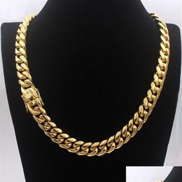 Chains Men Cuban Chain Necklace Stainless Steel Jewelry High Polished Hip Hop Curb Link Double Safety Clasps 18K Stamped 14Mm From279p