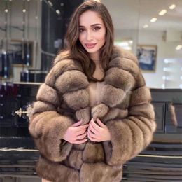 Women's Fur Faux Lapel Long Sleeve Natural Coat Women Fashion Luxury Outertwear Sable Color High Quality Real Jacket Female Spring 231116