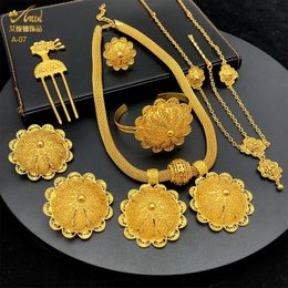Wedding Jewellery Sets ANIID Ethiopian Gold Plated 6pcs For Women Dubai Flower Shape Nigerian Luxury Necklace Jewellery Set Gifts 231116