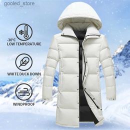 Men's Trench Coats Long Down Jacket Men Thicken Warm Winter Coat Hooded White Duck Down Parkas Pure Colour Casual Overcoat Outdoor Couple Clothes Q231118