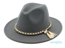 Panama Jazz Fedoras hats Tassel pearl vintage cap Formal Party And Stage Top Hat for Women men unisex