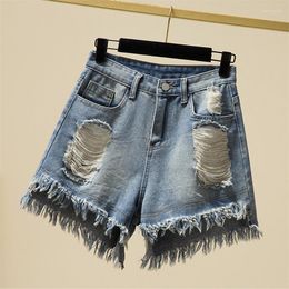 Women's Shorts Casual Summer Denim Women High Waists Fur-lined Leg-openings Sexy Frayed Hole Short Ripped Jeans S-4XL