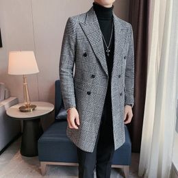 Men's Wool Blends 2024 Brand Clothing Male High Quality Double Breasted Plaid Woollen Cloth Coats/Male Slim Fit Casual Jackets Men's S-3XL 231117