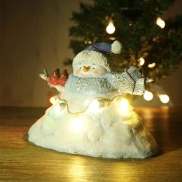 Christmas Decorations LED Resin Craft Christmas Snowman Ornament Creative Tabletop Xmas Party Home Decor 231117