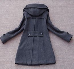 Women's Wool & Blends Hooded 2023 Woolen Female Jacket Autumn&Winter Korean Version Double-Breasted Fashion Black Coat Sobretudo KJ292