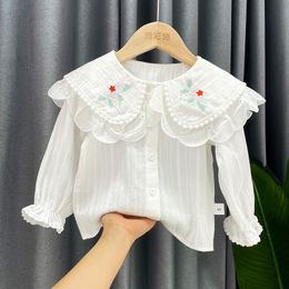 Kids Shirts Girls' Longsleeved White Embroidered Baby Shirt Toddler Girl Fall Children Clothes Fall Clothes for Toddler Girls Blouse Girl 230417
