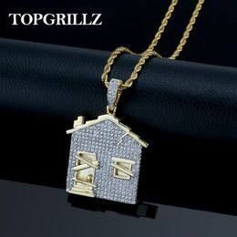 TRAP House Pendant Necklace Men Iced Out Cubic Zirconia Chains Copper Material Hip Hop Punk Gold Silver Color Charms Jewelry3465