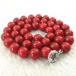 Chains Fashion Red Artificial Coral Stone Round Beads 8mm 10mm 12mm 14mm Beautiful Women High Quality Necklace 18inch B1015