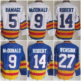 Men CCM hockey''nHl'' Retro 27 John Wensink Jersey Vintage Classic 5 Rob Ramage 14 Rene Robert 9 Lanny McDonald Blue White Team Away Colour All