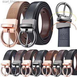 Belts Women Leather Reversible Belt Waist Str Jeans Dress with Rose Gold And Black Rotate Buckle by BeltoxL231117