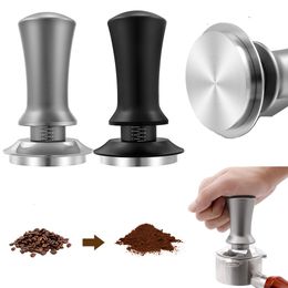 Tampers 51mm53mm58mm Coffee Tamper Spring Loaded Elastic Coffee Tamper AluminumWooden Stainless Steel Coffee Powder Hammer 230417