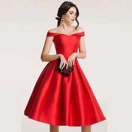 Estoque Vermelho Homecoming Mini Curto Prom Fora Do Ombro Vestidos de Dama de Honra Weddingg Convidado Formal Vestidos de Noite Ruched Cauda Dança Desgaste 328 328