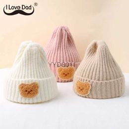 Beanie/Skull Caps Korean Cartoon Bear Baby Knitted Hat Candy Colour Baby Boys Girls Hat Beanies Winter Warm Soft Infant Toddler Kids Caps Gorras YQ231117