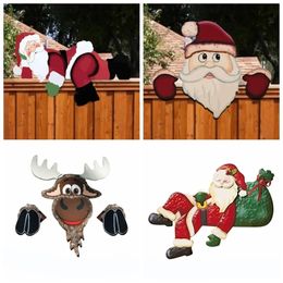 Christmas Decorations Gift Indoor Outdoor Festival Favours PVC Yard Ornaments Cartoon Reindeer Christmas Fence Decoration Santa Clause Peeker 231117