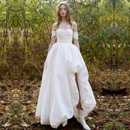 Elegante romantico una linea abito da sposa 2024 maniche corte spacco laterale taffettà abito da sposa abiti gala su misura per donna vestido de noiva