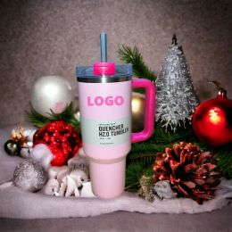 PINK Flamingo 40oz Quencher H2.0 Coffee Mugs Cups outdoor camping travel Car cup Stainless Steel Tumblers Cups with Silicone handle Valentine Gift u1117