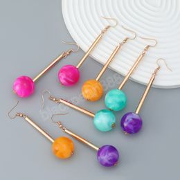 Trendy Coloured Resin Ball Shaped Pendant Metal Dangle Earrings For Women Candy Colour Sweet Jewellery