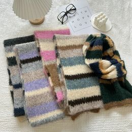 Scarves Winter INS Striped Warm Dopamine Scarf Women Shawl Lady Colourful Knitted For 231117