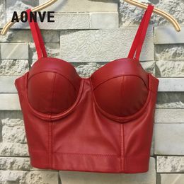 Women's Tanks Camis Aonve Women Summer Sexy Top PU Leather Festival Clothing s Bralette Cropped Female Punk Goth Clubwear Black Red Plus Size 230417