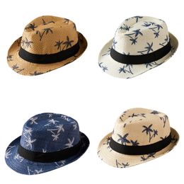 Designer Adults Children Bucket Hat Jazz Hats Mens Kids Boys Fashion Straw Hats Coconut Tree Printed Summer Beach Sun Visor Fishing Cap