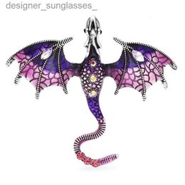 Pins Brooches Wuli baby Enamel Dragon Brooches For Women Men 6-color Rhinestone Flying Legand Animal Party Office Brooch Pins GiftsL231117