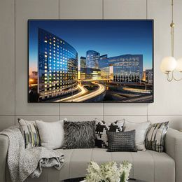 Nordic City Building Canvas Painting Modern Night Landscape Posters And Prints Wall Art Picture For Living Room Home Decor