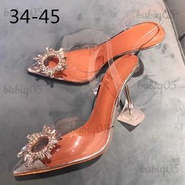 Dress Shoes 34-45 PVC Transparent Crystal Shoes 2023 Summer New Pointed Odd Heel Shoes Stiletto Ladies Sun Decoration Wild Fairy Shoes T231117