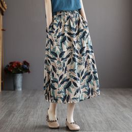 Skirts Woman Long Skirts Korean Fashion Elastic Waist A Line Floral Elegant Ladies Skirt Maxi Casual Street Beach Skirt Summer 230417
