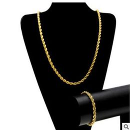 Men Hip Hop 6 5mm Hemp Chain HIPHOP ROPE CHAIN 14K Gold Silver Plated Bracelet Necklace Set296z