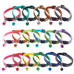 Dog Collars & Leashes 18 Colors Cat Collar Reflective Pet Bell Adjustable Nylon Safety Buckles Head Pattern Supplies