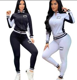 Mulheres Tracksuits Impresso Slim Designer Duas Peças Set Nova Jaqueta Cardigan Com Capuz CC Padrão Camisola Calças Sportswear Casual Lady Sports Jogging Ternos