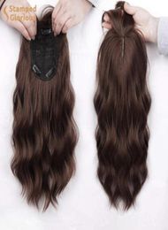 Synthetic Wigs Lativ Chocolate Brown Wavy Hair Topper With Thinning Bangs Heat Resistant61332548425060