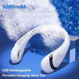 Electric Fans Portable 5000mAh Hanging Neck Fan Foldable Summer Air Cooling USB Rechargeable Bladeless Mute Neckband Fans Outdoor 251k