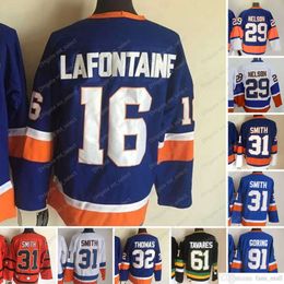 Movie CCM Vintage Ice hockey''nHl'' 31 Billy Smith Jerseys 29 Brock Nelson 32 Steve Thomas 91 John Tavares 16 Pat LaFontaine Men Embroidery Jersey